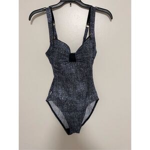 Captiva Jean Print Studded Swimsuit sz S EUC